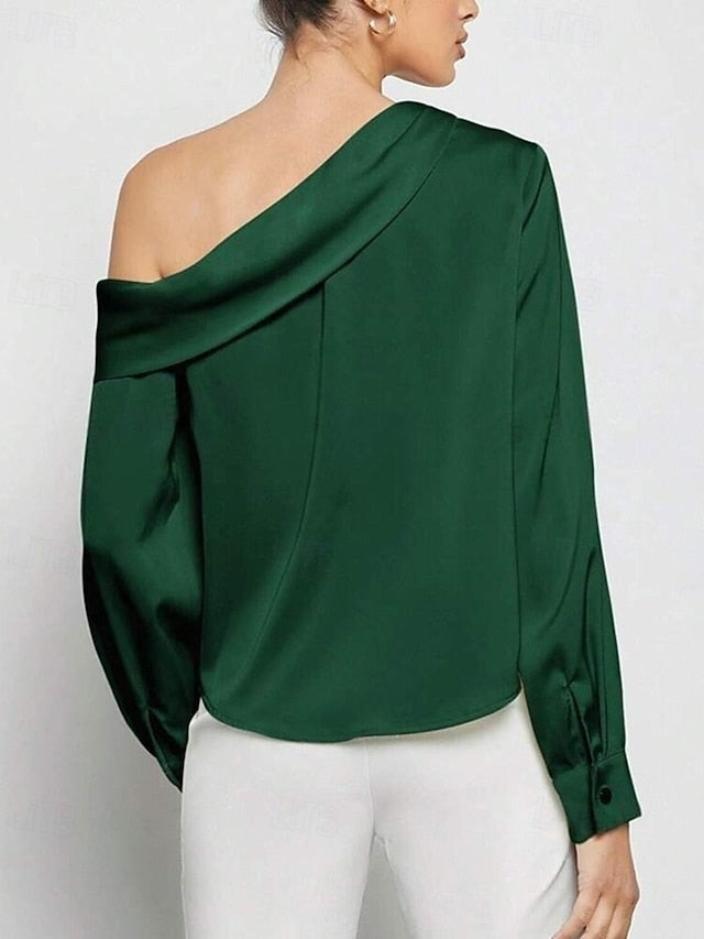Women's Shirt Elegant Dressy Satin Top Asymmetric Solid
