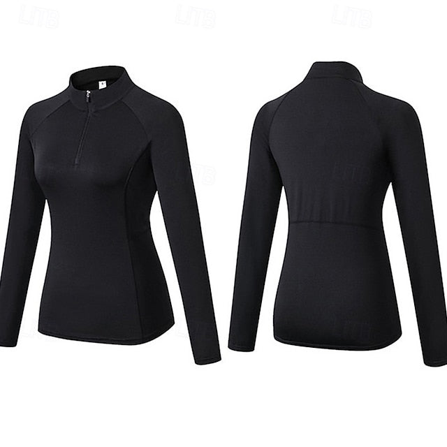 Women's Running T-Shirt Zipper Long Sleeve Zip Top Casual