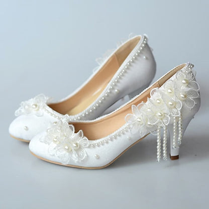 Lace Heels Platform with White Floral Women's Wedding