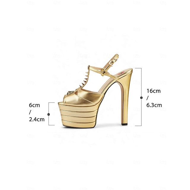 Women's Heels Silver Edgy Metallic High Platform and - Gold