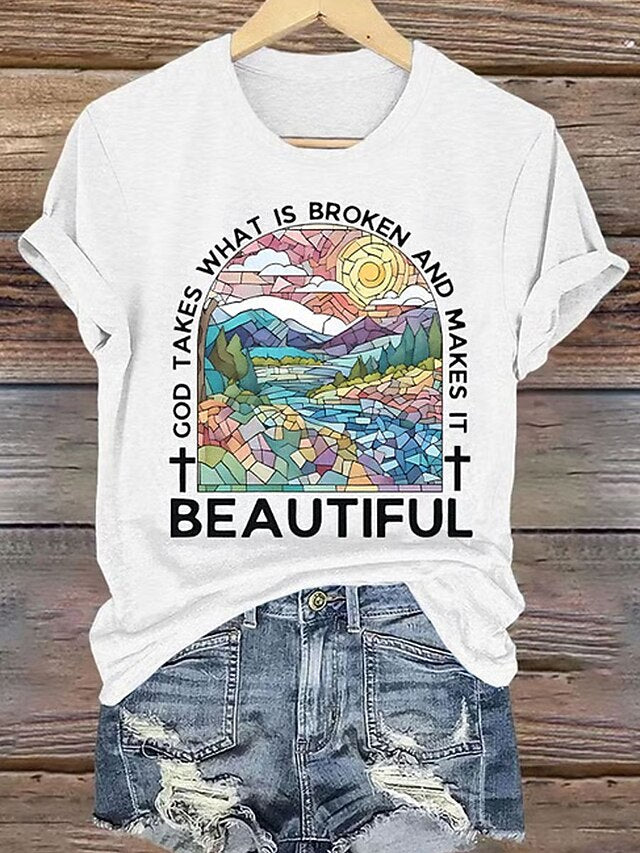 Women's T Shirt Print Floral Graphic Letter Vintage Fashion