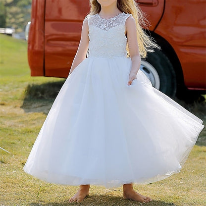 Girl Solid Flower Color Girls' Dress Kids Party