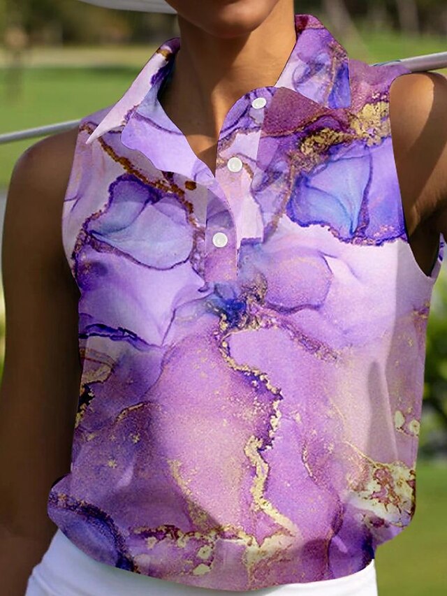 Women's Golf Polo Shirt Light Purple Khaki Sleeveless Sun