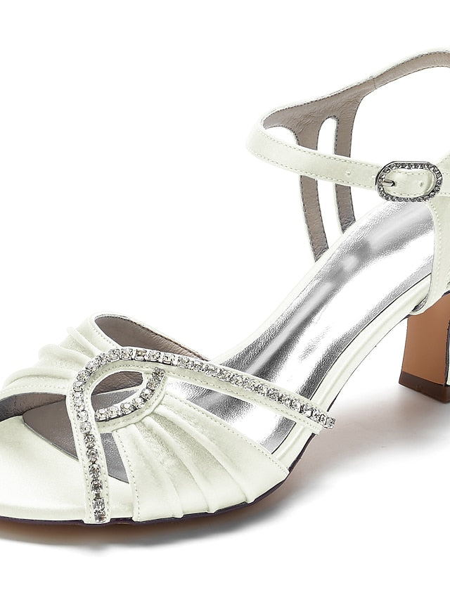 Rhinestone – Blue Women's Heeled Sandals Satin Navy