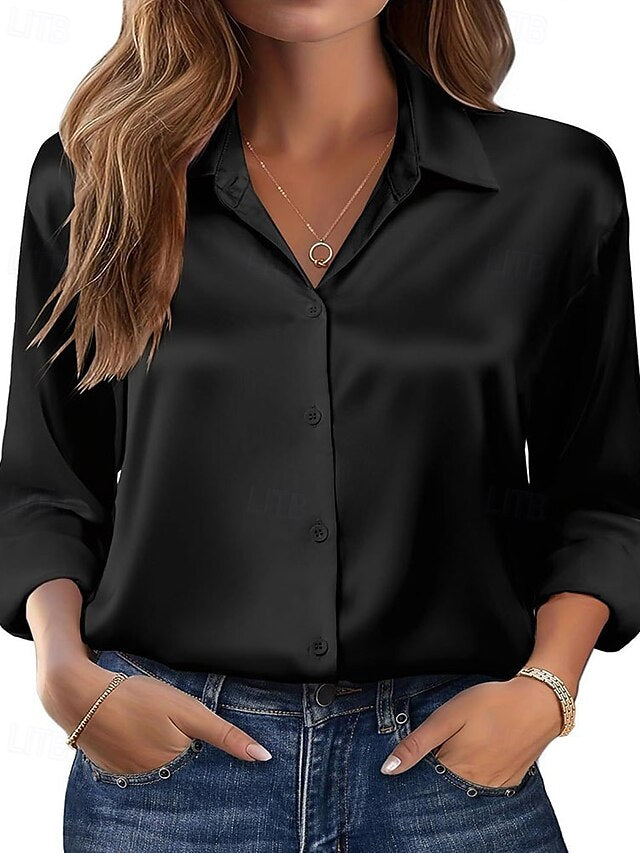 Women's Shirt Blouse Buttons Plain Elegant Stylish Long