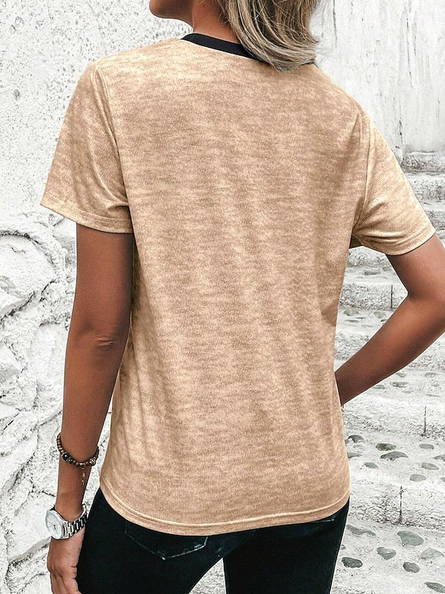 Women's T Shirt Casual Color Block Print Short Sleeve