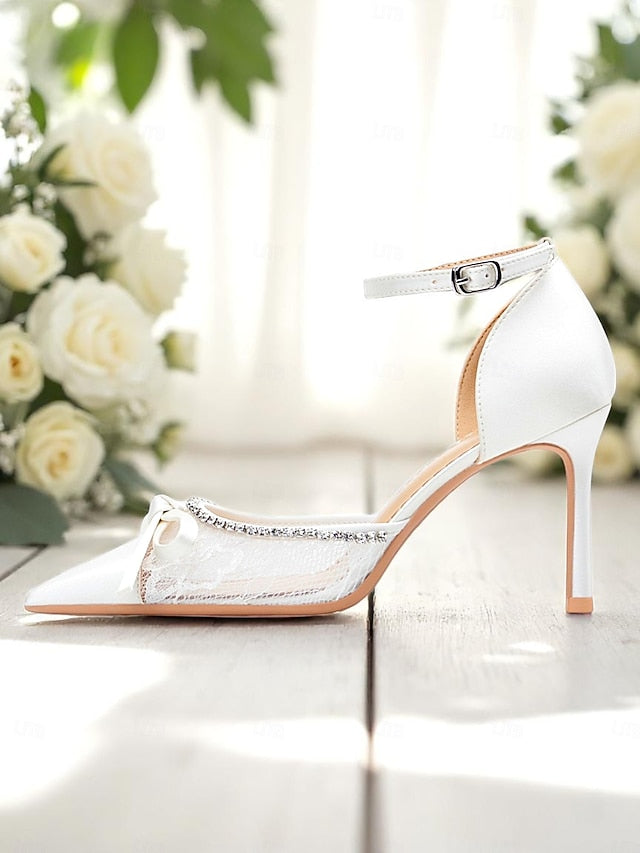 Heels High Lace White Women's Satin