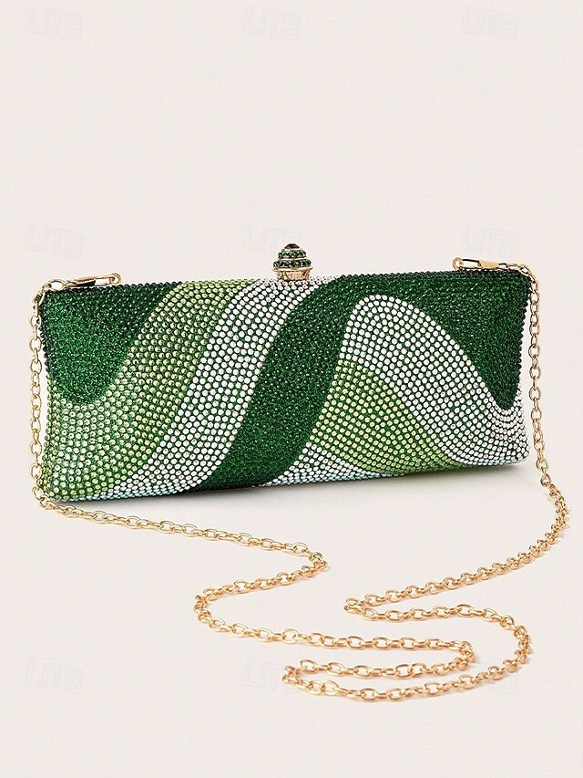 with Strap Crystal Bag Chain Clutch Evening Women's