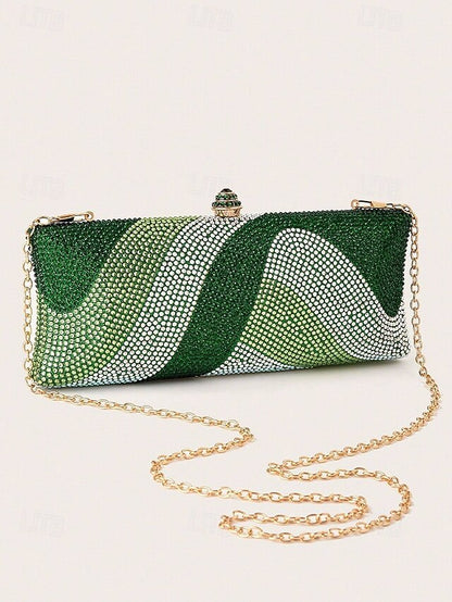 with Strap Crystal Bag Chain Clutch Evening Women's