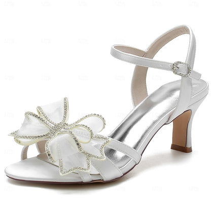 Kitten Detail Sandals with Bridal Heel Luxury Rhinestone Bow –
