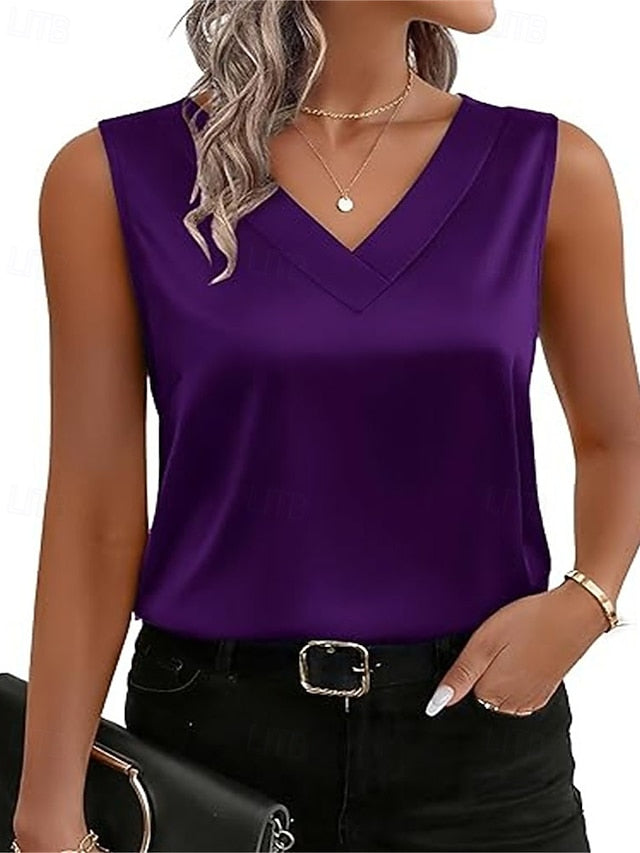 Women's Elegant Satin Top T Shirt Silky Tops Patchwork