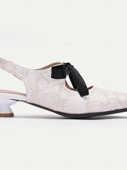Slingback - Lace with Vintage Bow Elegant Women's Heels