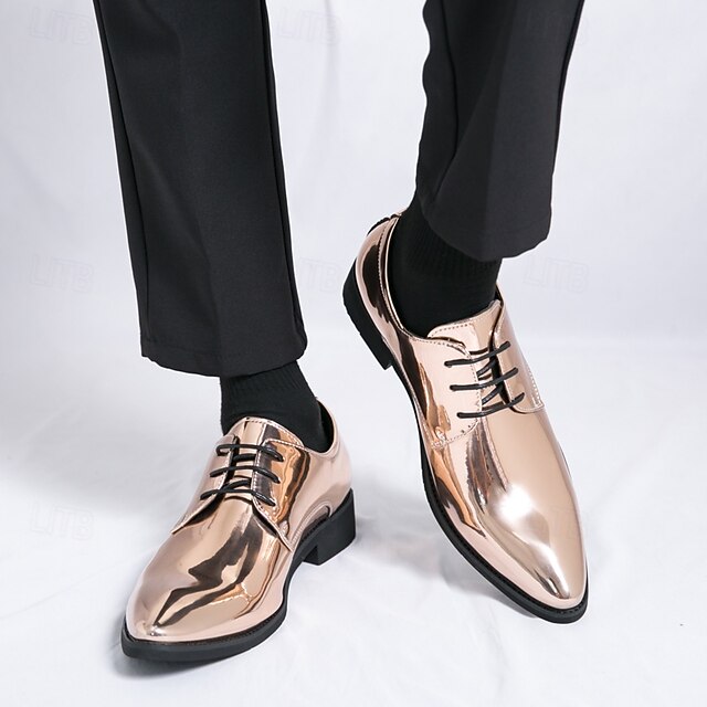 Leather Patent for – Formal Lace-Up Men Glossy Shoes Green