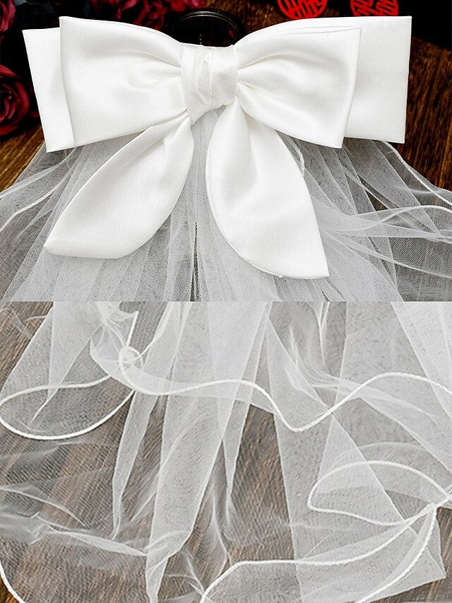 Ivory Ribbon Soft Bridal Satin Tulle and with Elegant Veil -