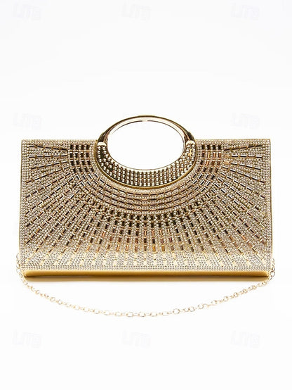 Glamorous Crystal with Clutch Gold Evening – Round Handle