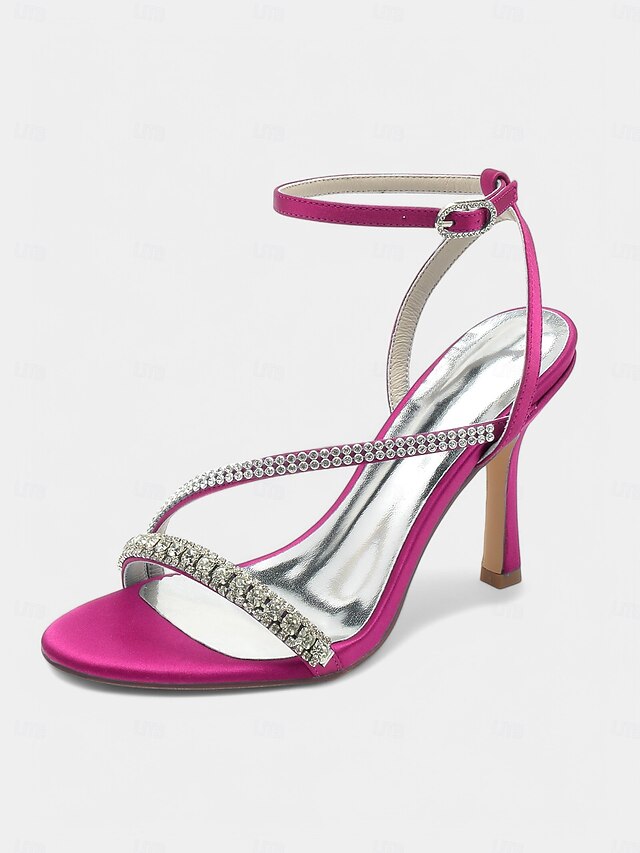 Champagne Rhinestone Satin Heels Sophisticated Strappy –