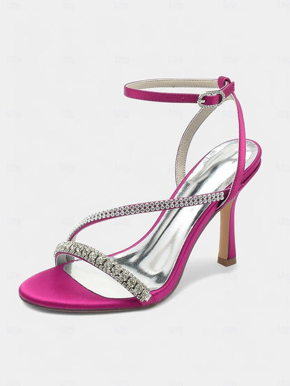 Champagne Rhinestone Satin Heels Sophisticated Strappy –