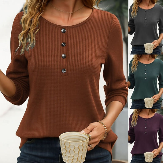 Women's Blouse Buttons Solid Color Elegant Casual Long