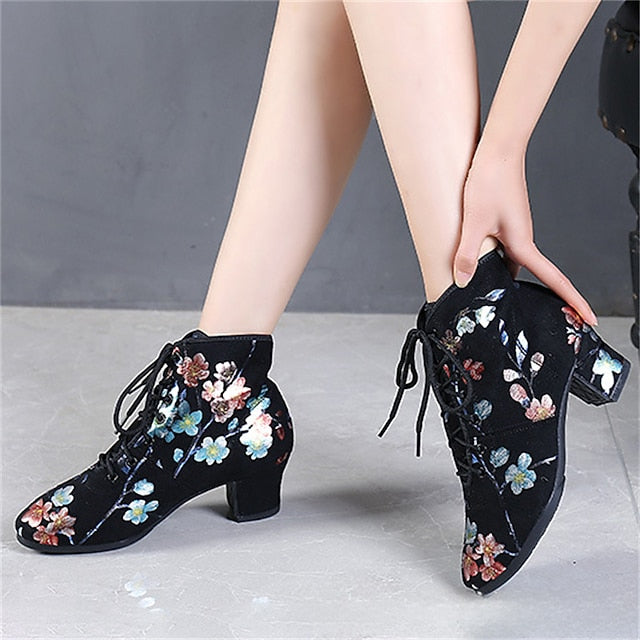 Black Comfortable for Lace-up Women Shoes – Floral Dance Low