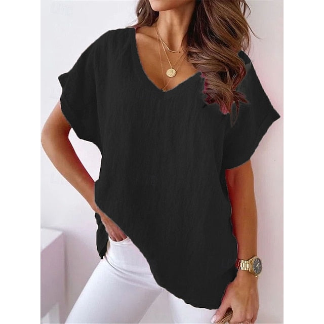 Women's Cotton Linen Shirts Solid Color Plain Elegant
