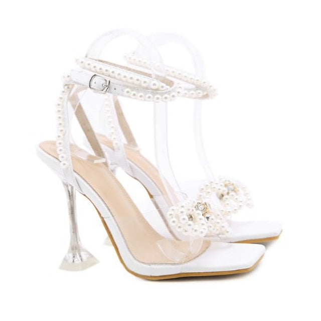 Women's Clear – Pearl-Embellished Heel Sandals High