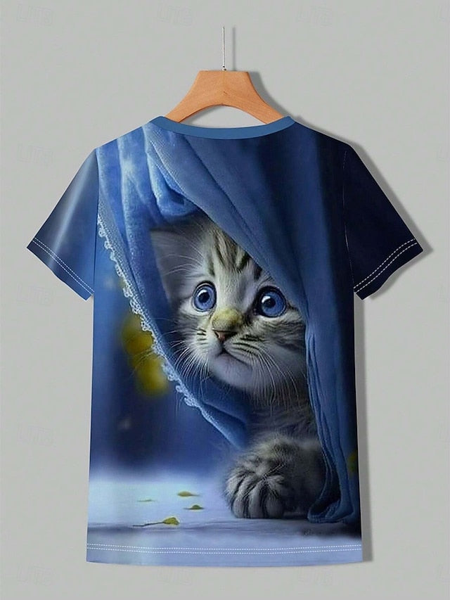 Women's T Shirt Print Graphic Animal Cat Vintage Stylish