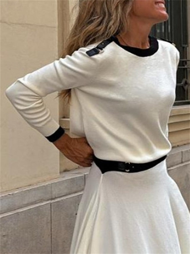 Women's Blouse Skirt Long Sleeve Crew Neck Solid Color