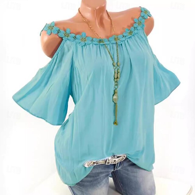Shirt Lace Shirt Blouse Women's White Pink Army Green Plain