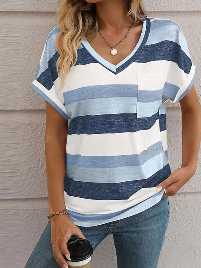 Women's T Shirt Striped Fashion Modern Casual Short Sleeve