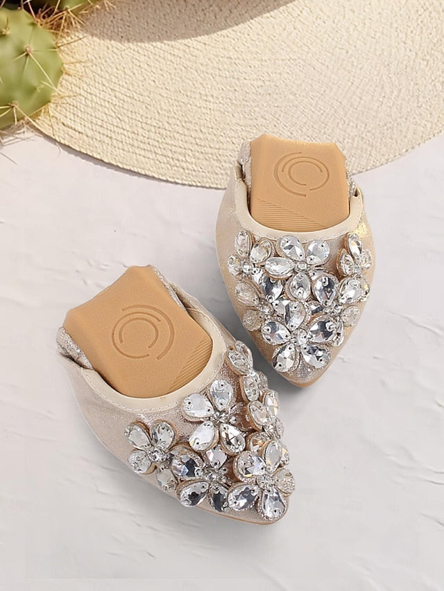 Silver Foldable Rhinestone with Women's Flats