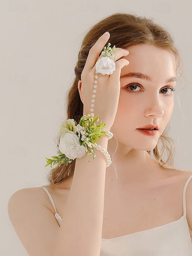 Set Floral – Pearls Jewelry Hand and with White Elegant Wrist
