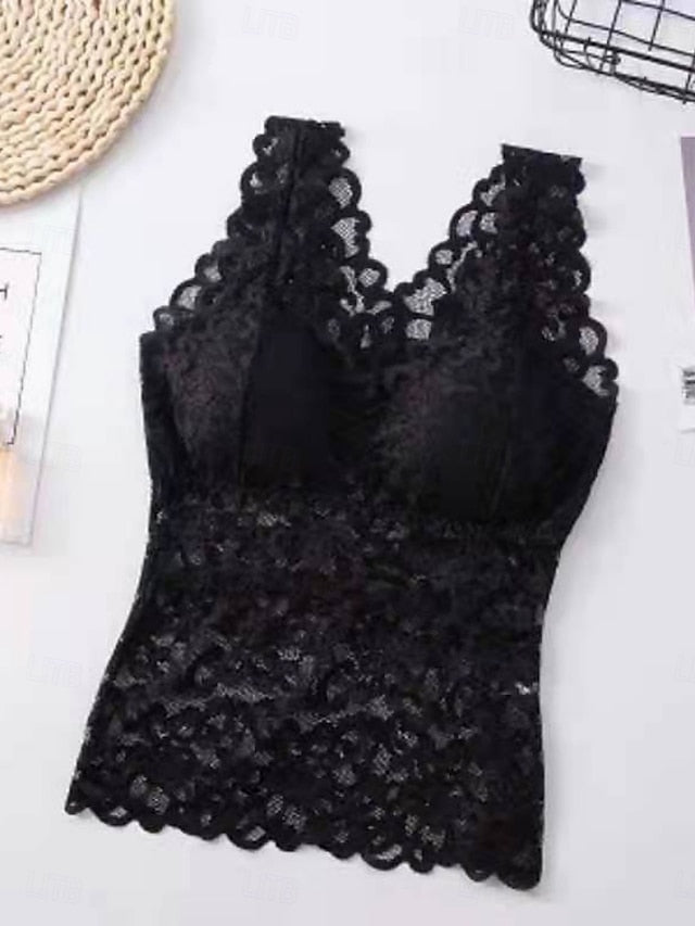 Women's Camisole Tank Top Lace Patchwork Solid Color Daily