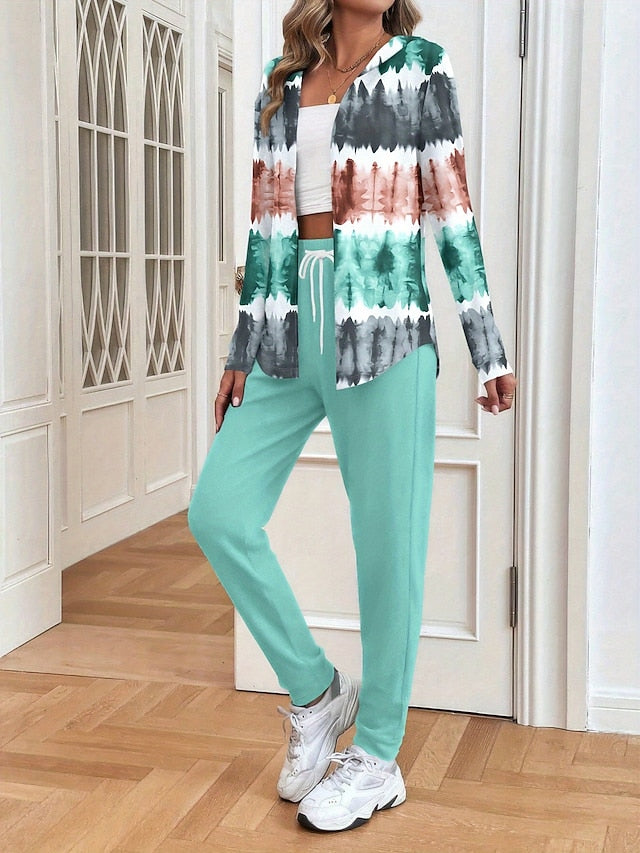 Women's 2 Pieces Hoodie Tracksuits Pants Sets Long Sleeve