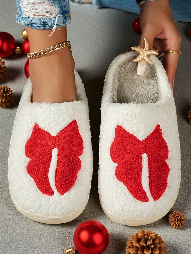 and - Soft with Red Slippers Design Bowknot White Women's