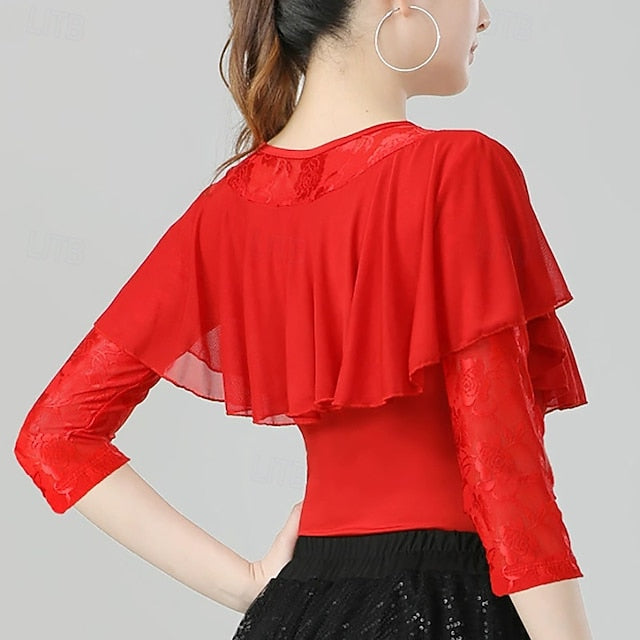 Latin Dance Top Lace Pure Color Splicing Women's
