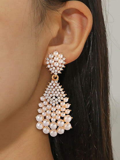Rhinestone – Faux Elegant Drop Earrings Pearl Vintage and