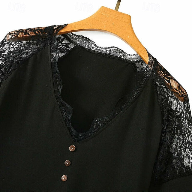 Women's Blouse Lace Trim Plain Elegant Vintage Stylish