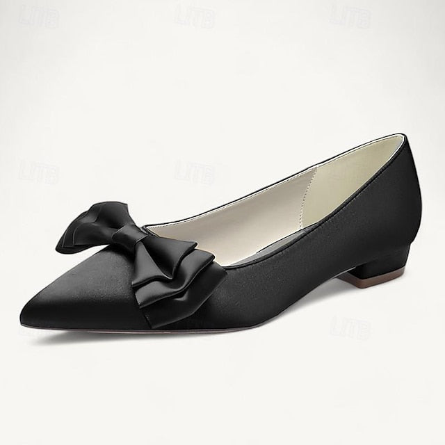 Women's Flats Pointed Party Low Shoes Heel Wedding Bowknot