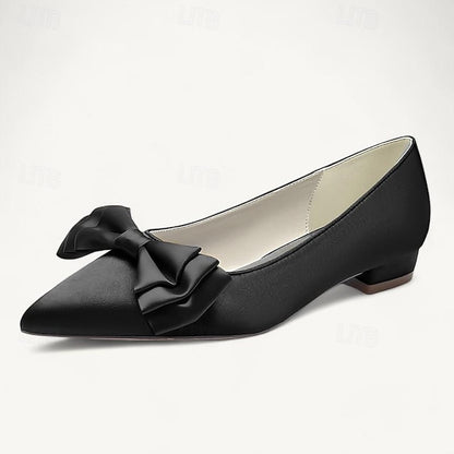 Women's Flats Pointed Party Low Shoes Heel Wedding Bowknot