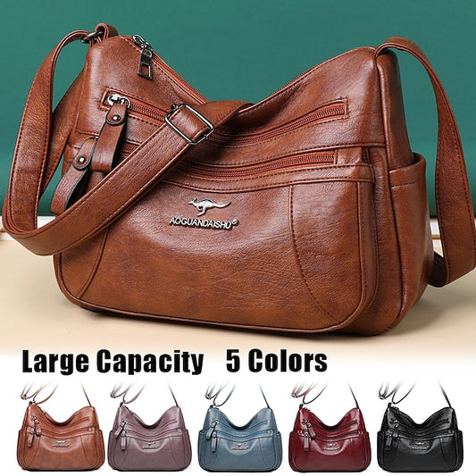 Shoulder Women's Bag Leather Black – Faux Multi-Pocket