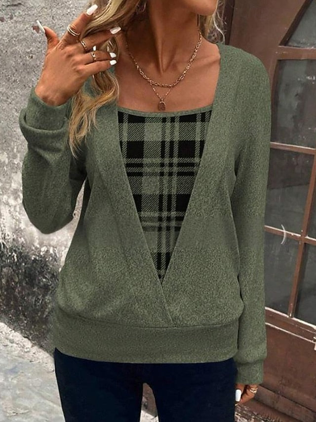 Women's Shirt Blouse Print Plaid Stylish Basic Casual Long