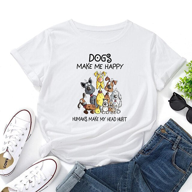 Women's T shirt Tee 100% Cotton Dog Short Sleeve Daily