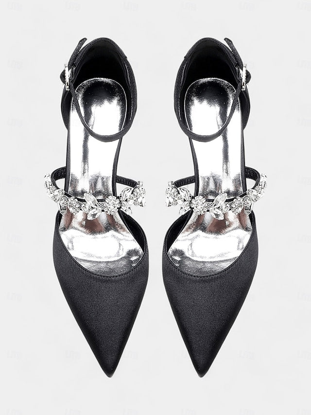 Black Satin with Embellishments Women's - Heels Rhinestone