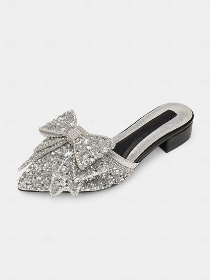 and for Flat Black Perfect – Rhinestone-Bow Parties Mules