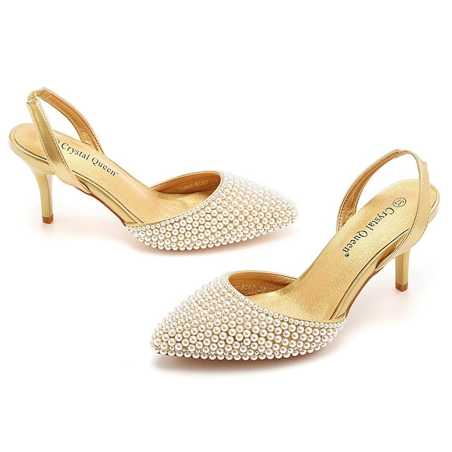 – Pearl Embellishments Heels Women's White Slingback with