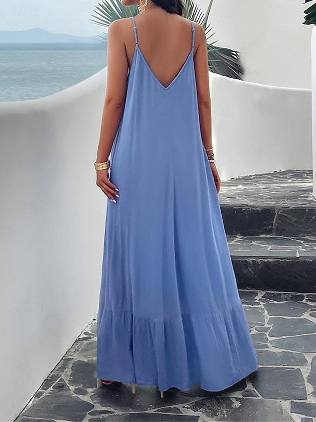 Women's Casual Dress Long Dress Maxi Dress Backless Pocket