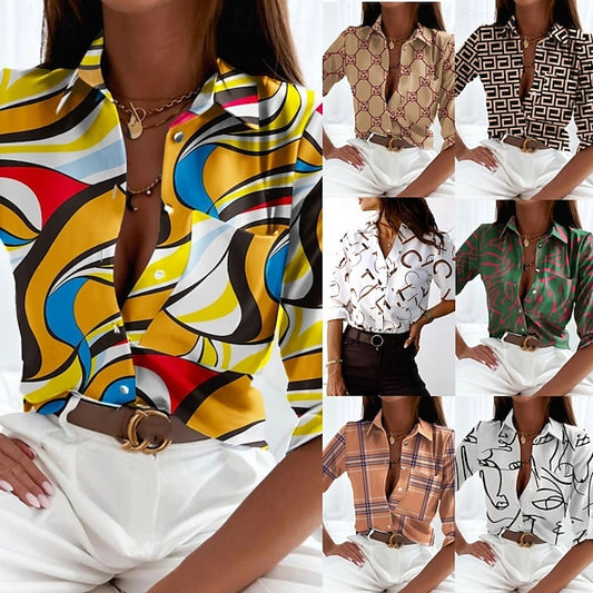 Women's Shirt Blouse Buttons Print Flower Modern Casual