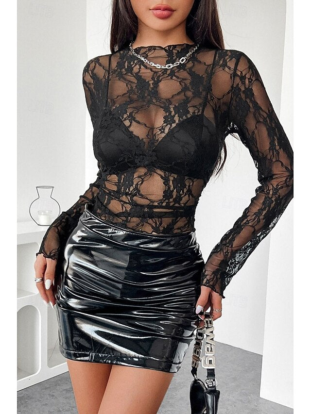 Women's Lace Shirt Blouse Lace Plain Stylish Modern Long