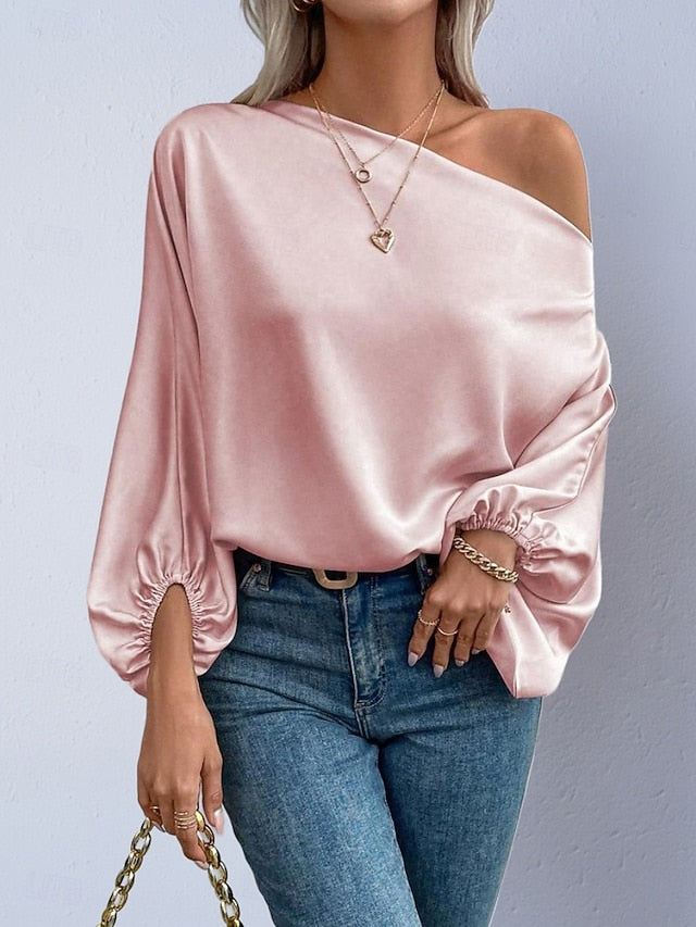 Women's Shirt Satin Shirt Blouse Off The Shoulder Tops