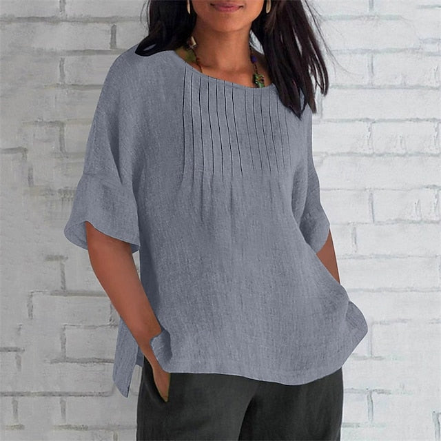 Women's Texture Blouse T Shirt Patchwork Plain Casual 3/4